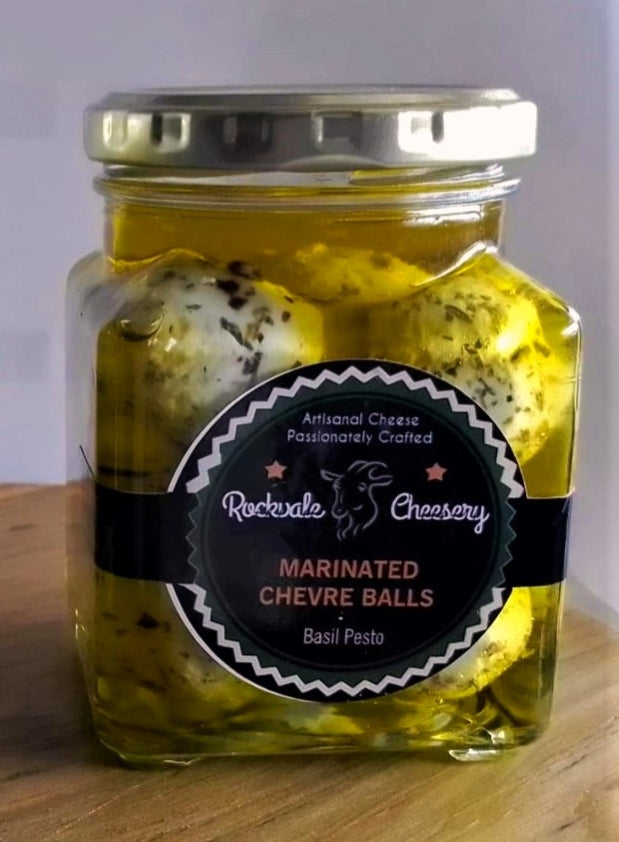 Chevre Balls in Olive Oil - Basil Pesto, available at Country Pantry