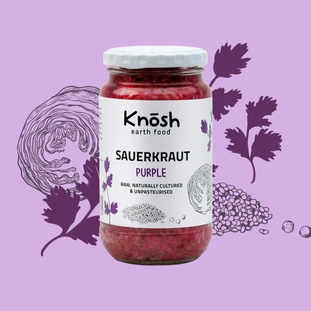 Sauerkraut, available at Country Pantry (purple cabbage)